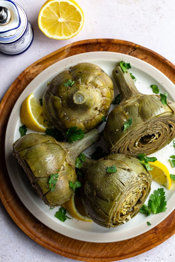 roman artichokes braised on a plate
