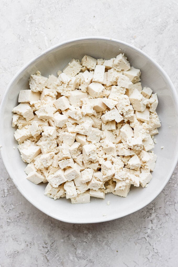 crumbled tofu in a bowl