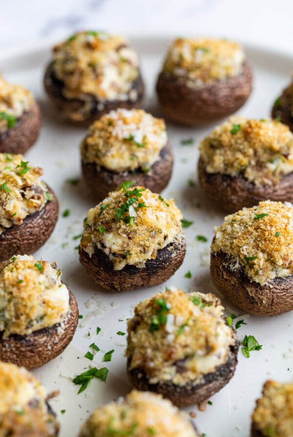 Cream cheese stuffed mushrooms made with cream cheese.